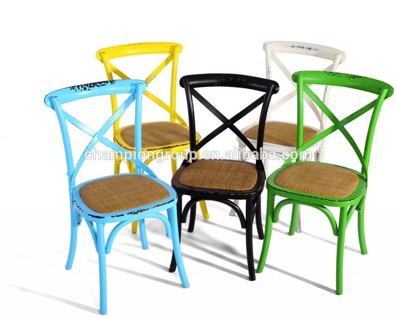 クロスバックブラックカラーの木製カフェ椅子-アンティーク椅子問屋・仕入れ・卸・卸売り