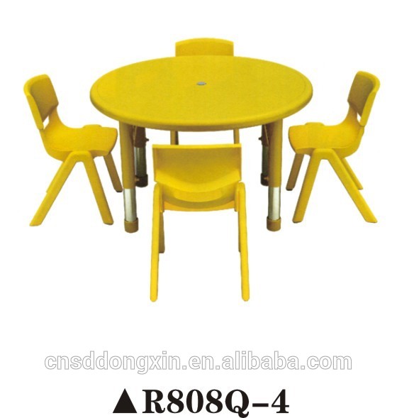 カラフルな丸いプラスチック幼稚園レストランデスク&チェアセットR808Q-4-プラスチック家具セット問屋・仕入れ・卸・卸売り