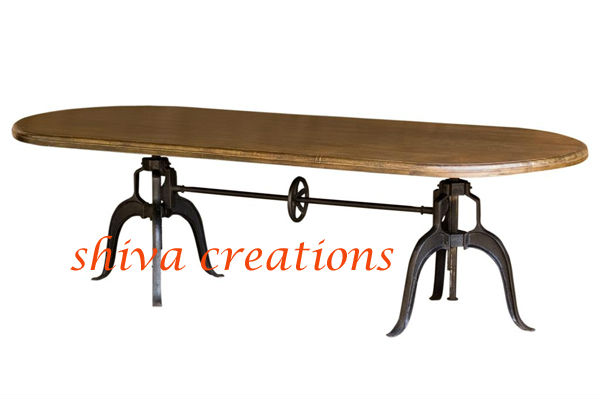 産業ヴィンテージアンティーククランクダイニングテーブル-折り畳み式テーブル問屋・仕入れ・卸・卸売り