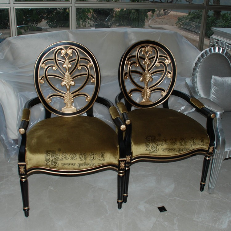 モダンなスタイルの木製の椅子に金色の箔パターンのバック-木製椅子問屋・仕入れ・卸・卸売り