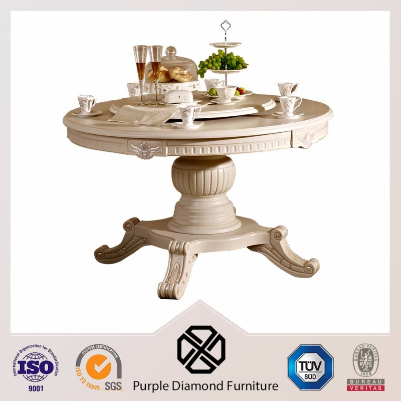 アジアスタイル彫拡張可能な木材ダイニングラウンドテーブル-木製テーブル問屋・仕入れ・卸・卸売り