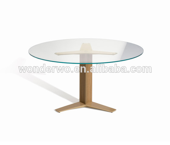 モダンな木製フレームのラウンドガラストップレストランの丸テーブル-木製テーブル問屋・仕入れ・卸・卸売り