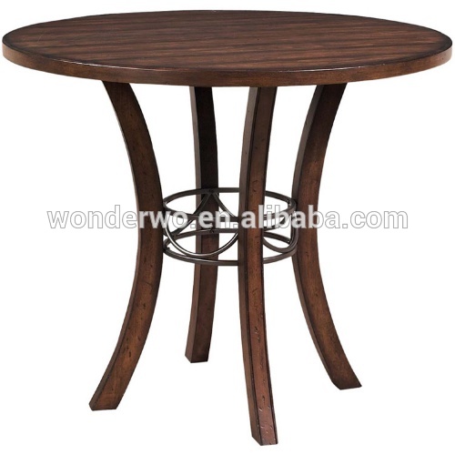 円形の木製のテーブル金属製のリング付きカウンターレストランテーブルレストラン-木製テーブル問屋・仕入れ・卸・卸売り