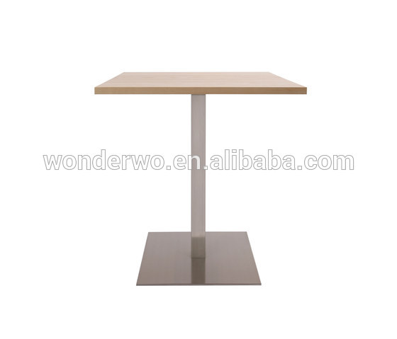 スクエア木材ダイニングテーブルでステンレス鋼ベース用レストラン-金属製テーブル問屋・仕入れ・卸・卸売り
