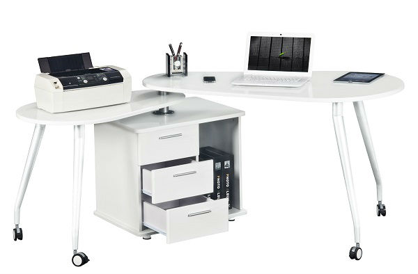 安い学校のコンピュータのl字型の机白茶色のテーブル-学校用デスク問屋・仕入れ・卸・卸売り