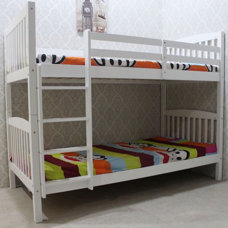 シンプルなデザイン安い松材スプリット双子の子供のための二段ベッド、 白-木製ベッド問屋・仕入れ・卸・卸売り
