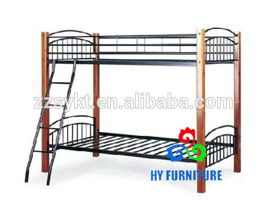 金属木材フレーム学生寮の二段ベッドで傾斜はしご卸売-ドミトリー用ベッド問屋・仕入れ・卸・卸売り