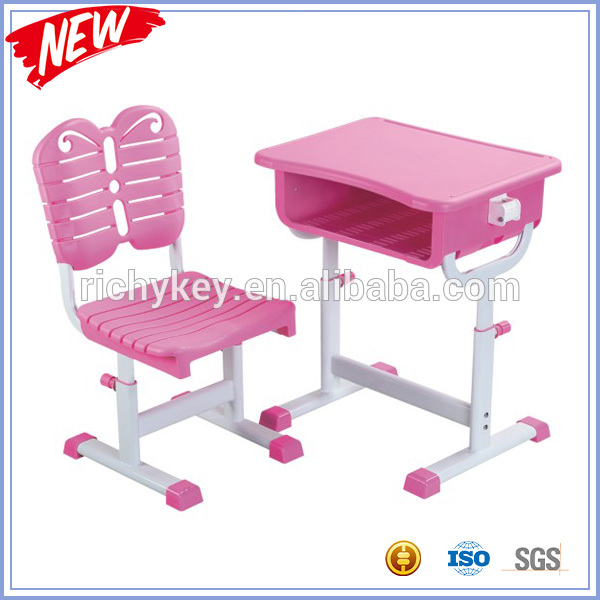 現代の素敵な蝶ピンクカラー高さ調節可能な小学校学生机と椅子セット-学校用家具セット問屋・仕入れ・卸・卸売り