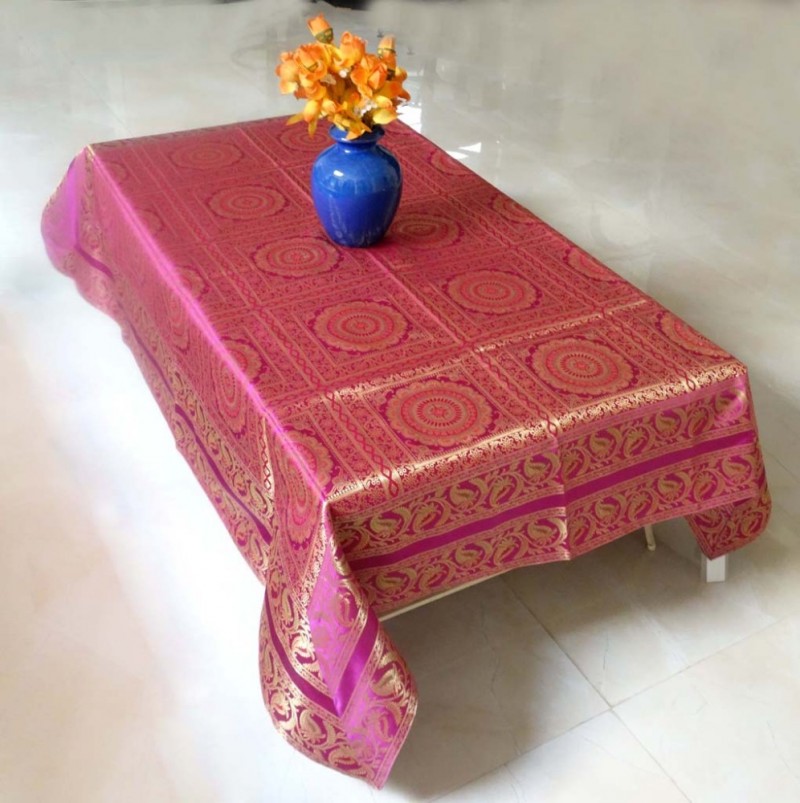 インドシルクピンクカラー57 × 68インチ結婚式テーブルクロスサプライヤー-テーブルクロス問屋・仕入れ・卸・卸売り