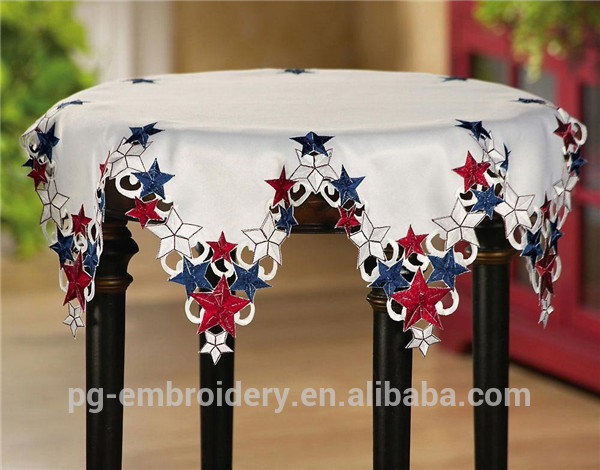 ホット販売アメリカーナ星愛国ラウンドテーブルトッパー&刺繍テーブルトッパー-テーブルクロス問屋・仕入れ・卸・卸売り