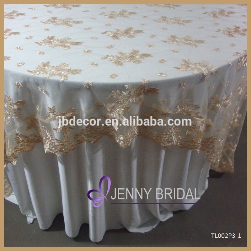 高品質の金tl002p3-1ラウンドの刺繍のレースの結婚式のテーブルオーバーレイ-テーブルクロス問屋・仕入れ・卸・卸売り