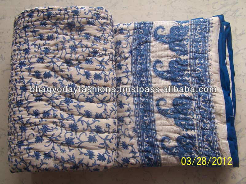 柔らかい綿のキルトプリントジャイプルキルティング手作りrazaihandblock有名な毛布-毛布問屋・仕入れ・卸・卸売り