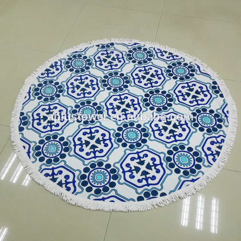 100%綿高級反応性プリントベロアラウンドビーチタオル-タオル問屋・仕入れ・卸・卸売り