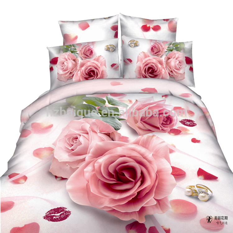 クイーンキングサイズ綿ピンクローズ大きな花の3d寝具セット-寝具セット問屋・仕入れ・卸・卸売り