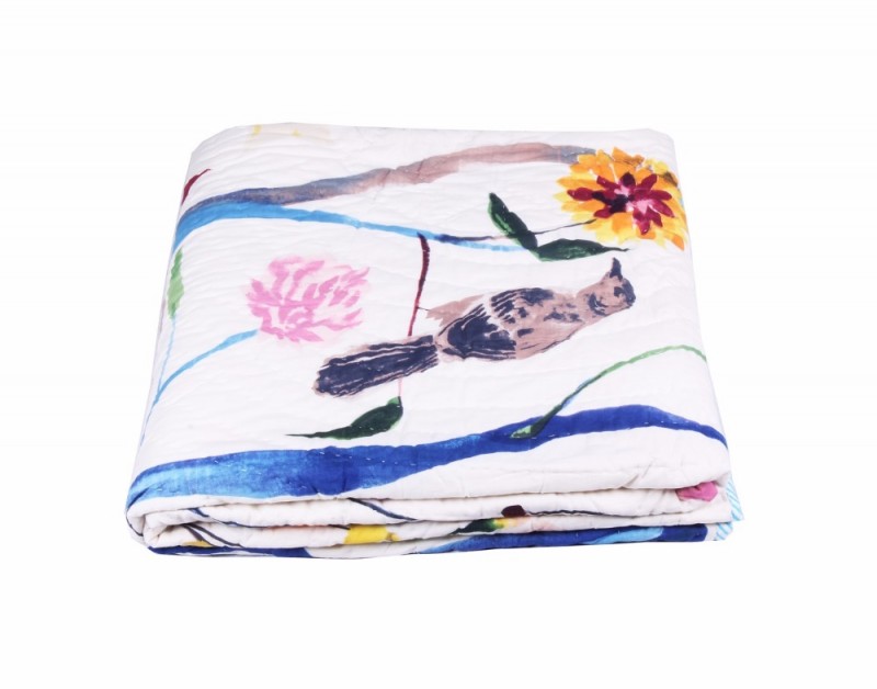 Jaipuriキルトrazai白い花プリント花デザインコットンキングサイズベッドac毛布-毛布問屋・仕入れ・卸・卸売り