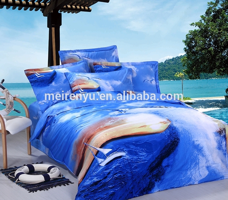 熱い販売の卸売綿100％幻想的な青い海が見えるサーフィン快適な3d印刷された寝具セット-寝具セット問屋・仕入れ・卸・卸売り