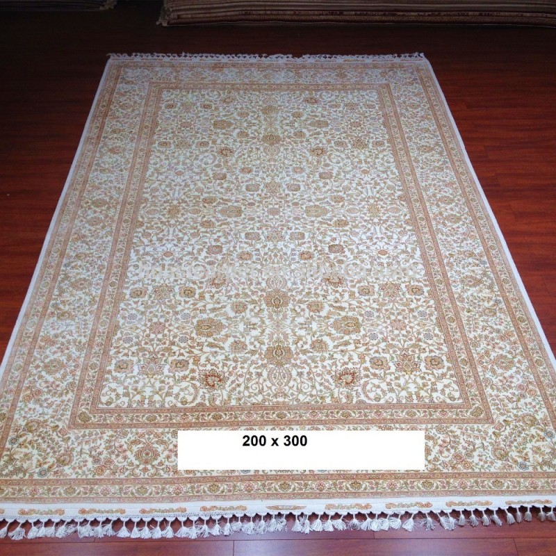 白い花デザインペルシャ手結ばれた100％純粋な絹イランの敷物のカーペットの価格-カーペット問屋・仕入れ・卸・卸売り