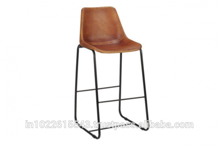 鉄の革のダイニング・giron高いバーの椅子、 工業用heighレザーメタルチェア-本革問屋・仕入れ・卸・卸売り