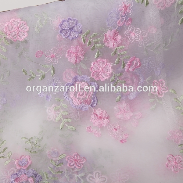 フローラルパターン設計2015coloful絹白刺繍オーガンザの生地-織布問屋・仕入れ・卸・卸売り