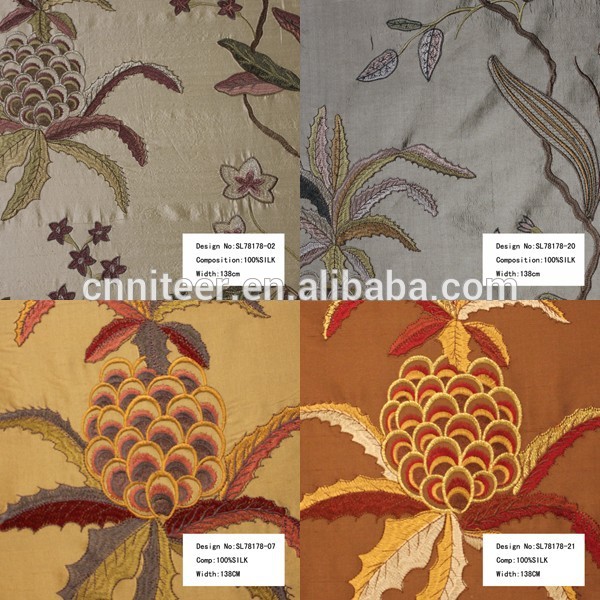 中国サプライヤーパイナップルとフラワーデザイン刺繍スレッド100%純粋な玉糸シルク生地用カーテン-織布問屋・仕入れ・卸・卸売り