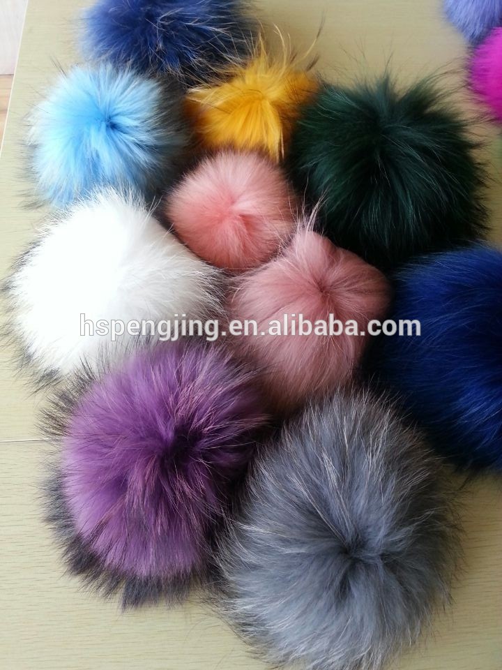 工場卸売安い価格染めアライグマの毛皮の装飾のためのビーニー帽子pompom-毛皮問屋・仕入れ・卸・卸売り