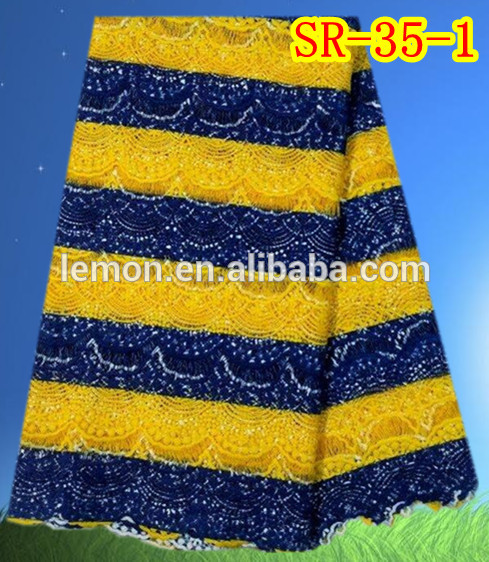 青黄色の混合色の刺繍ギピュールレースのレースの生地のためのアフリカの( sr-- 34- 1)-織布問屋・仕入れ・卸・卸売り