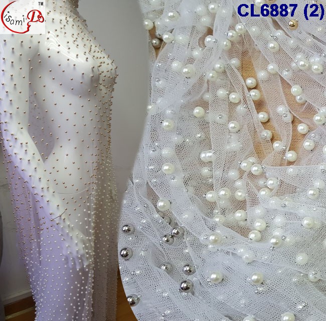 CL6887ファンタジー手重いビーズネットレース生地で真珠用イブニングドレッシング用パーティーレディードレッシング発売中-遮光生地問屋・仕入れ・卸・卸売り