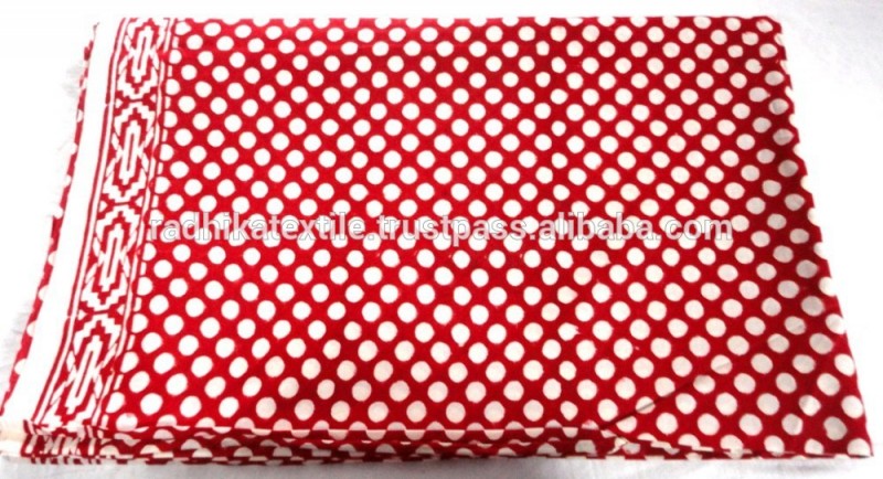 Rthcf~23日赤の上に白の水玉模様の葉100％輸出品質ファブリック木製ブロックプリントの綿の伝統的なメーカーサプライヤー-バッグ用生地問屋・仕入れ・卸・卸売り