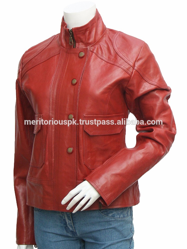 赤い革女性ジャケット-皮革製品問屋・仕入れ・卸・卸売り