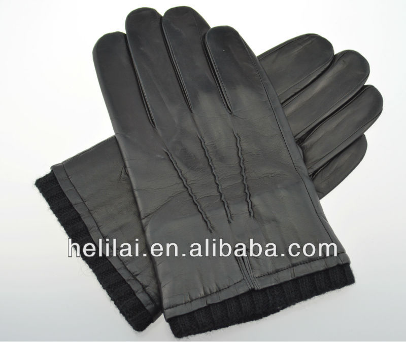 古典的な男性用レザーの手袋とリブカフ-- hma038-皮革製品問屋・仕入れ・卸・卸売り