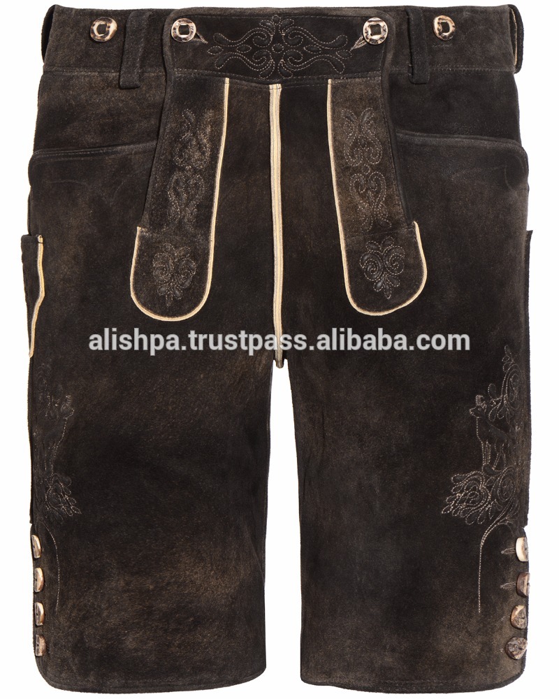 ヘレンtrachtenlederhose-kniebundlederhoseでブラウンオーデルdunkelbraun trachten lederhos-皮革製品問屋・仕入れ・卸・卸売り