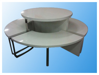 ホワイトラウンドロータリーテーブル使用ベアリングロータリーテーブルで3ディスプレイ一層-スタッキングラック類問屋・仕入れ・卸・卸売り
