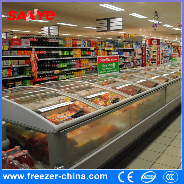 中国商業小売温度水平単ダブルディスプレイ島のフリーザー-冷蔵ショーケース問屋・仕入れ・卸・卸売り