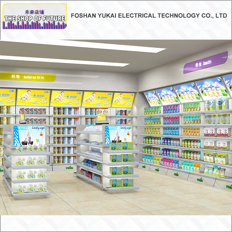 高い光透明ガラス金属ゴンドラディスプレイスーパーマーケットラック用薬局-店舗用陳列棚問屋・仕入れ・卸・卸売り