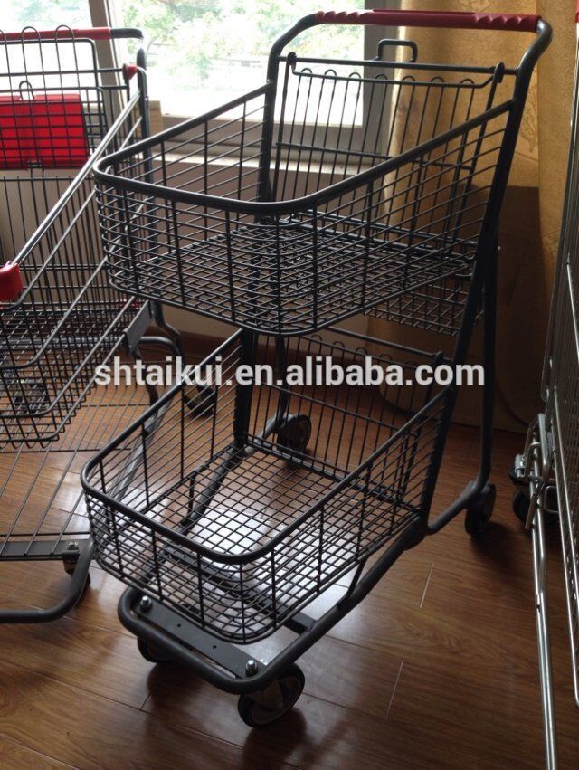 ダブルバスケットショッピングトロリー鋼の高容量-ショッピングカート問屋・仕入れ・卸・卸売り