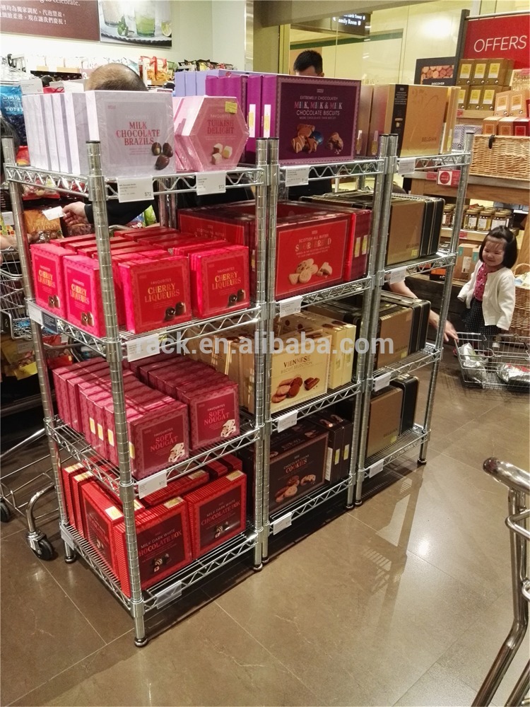 4段調整可能なクロームメタルワイヤーメッシュパネル棚用スーパーマーケット-店舗用陳列棚問屋・仕入れ・卸・卸売り
