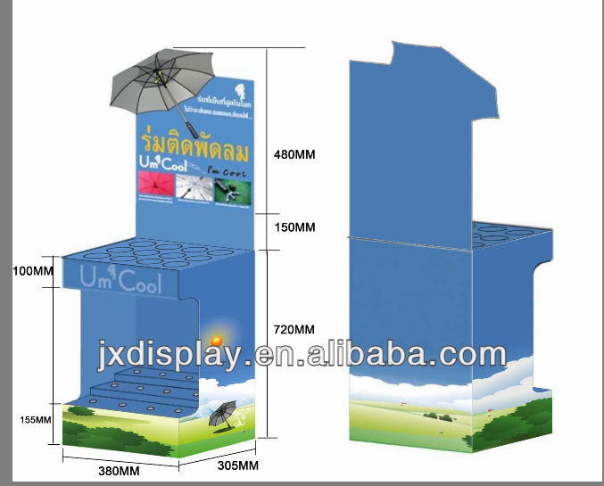 波形を付けられるスーパーマーケットの傘のボール紙の表示はA3を-板および350g ccnb待機する-テーブルトップディスプレイ問屋・仕入れ・卸・卸売り