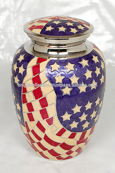 真鍮cerimation壷アメリカ旗デザインで青、 レッド&ホワイト色-葬祭用品問屋・仕入れ・卸・卸売り