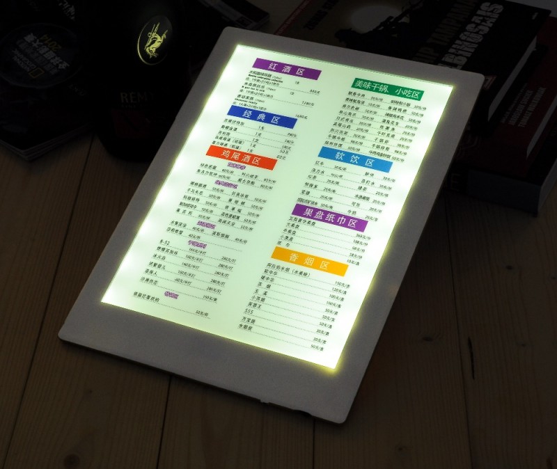 2016熱い販売バー用品発光メニューシングルページled照明バックライト付きメニュー-その他ホテル、レストラン用品問屋・仕入れ・卸・卸売り