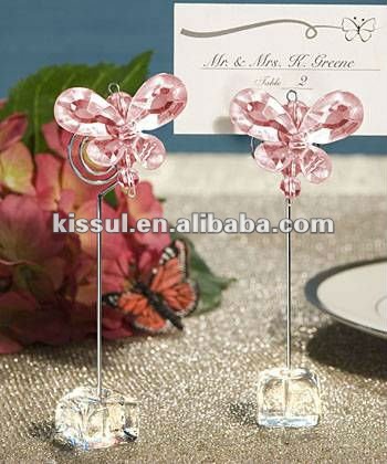 絶妙なピンクの水晶蝶結婚式の好意および場所の帯出登録者-ブライダル用品問屋・仕入れ・卸・卸売り
