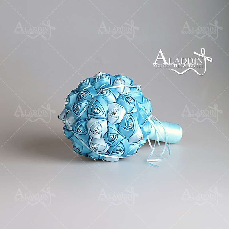 熱い販売の優雅なバラの花がバラ青boquet手作りのシルクの花嫁の-ブライダル用品問屋・仕入れ・卸・卸売り