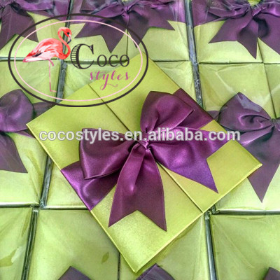 美しい緑シルク招待状で紫リボン弓-問屋・仕入れ・卸・卸売り