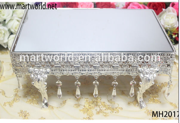 銀の金属の正方形の結晶のウェディングケーキスタンドケーキのディスプレイを掛けるとスタンドstandcake結婚式の装飾のためのクリスタル( mh2017)-ブライダル用品問屋・仕入れ・卸・卸売り