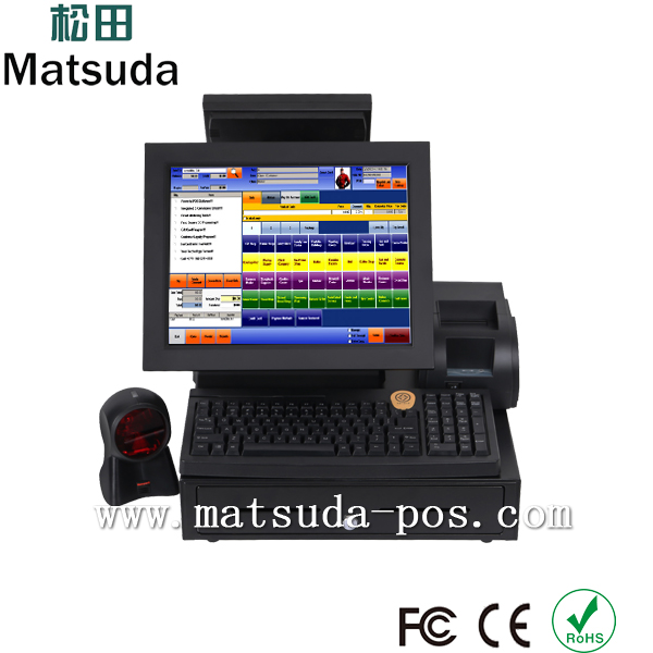 小売15インチ統合タッチposマシン価格でバーコードスキャナ、termialプリンタと現金引き出し-POSシステム問屋・仕入れ・卸・卸売り