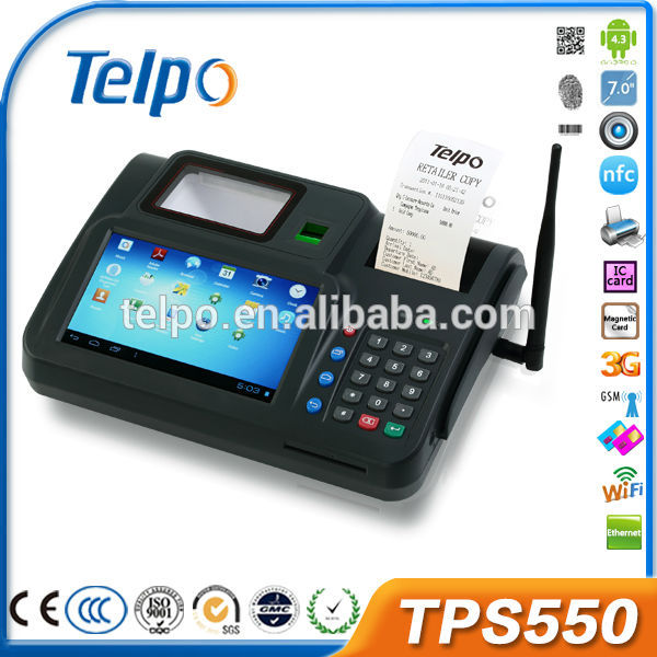 Telpo工場TPS550 3 グラム android オールインワン pos端末で バイオメトリクス指紋スキャナ/カード読む/バーコード スキャナ プリンタ-POSシステム問屋・仕入れ・卸・卸売り