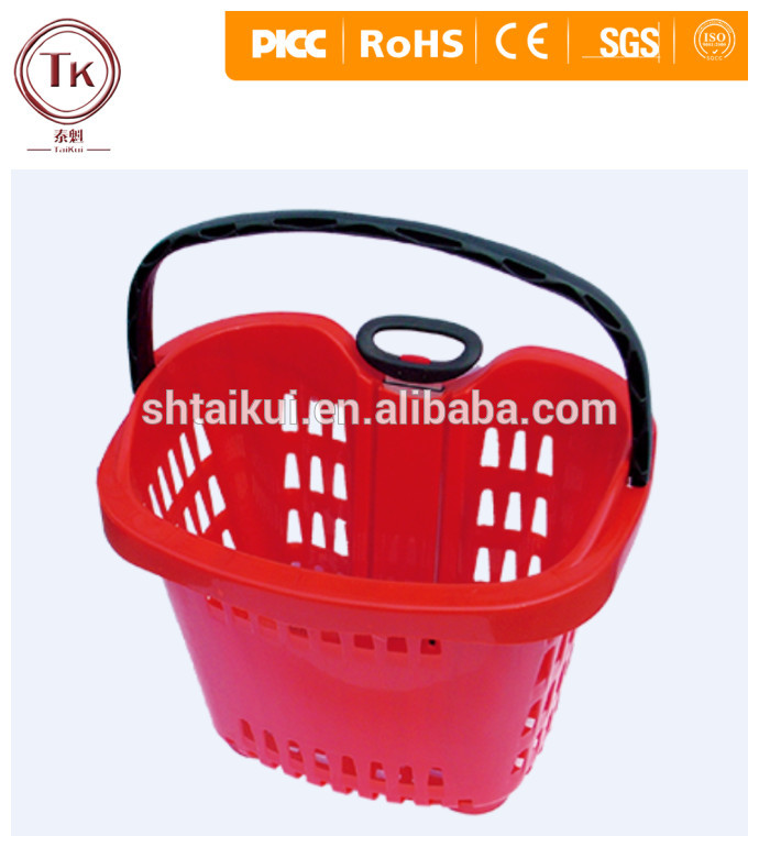 ショベル赤ショッピングプラスチックバスケット付きハンドル-ショッピングバスケット問屋・仕入れ・卸・卸売り