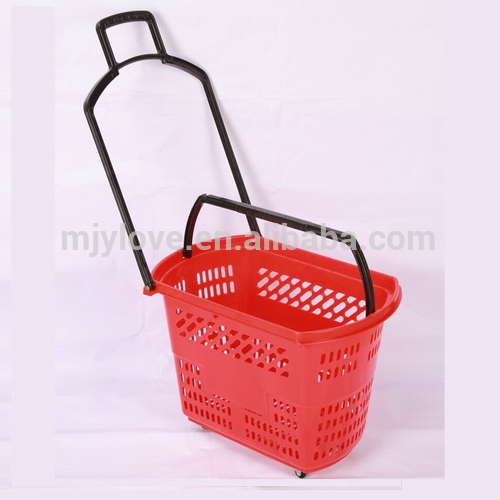 プラスチックローリングショッピングバスケットMJY-TR01B車輪が付いている-ショッピングバスケット問屋・仕入れ・卸・卸売り