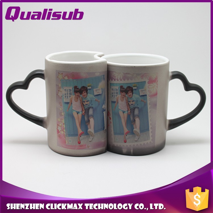 創造的な熱い販売のqualisubカラーチェンジマジックマグ昇華の恋人、 ハート形のハンドル-マグカップ問屋・仕入れ・卸・卸売り