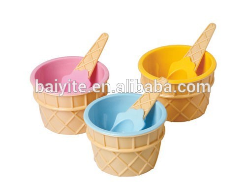 のプラスチック製のアイスクリームカップ、 アイスクリームスプーン付ボウルセット-カップ、ソーサー問屋・仕入れ・卸・卸売り