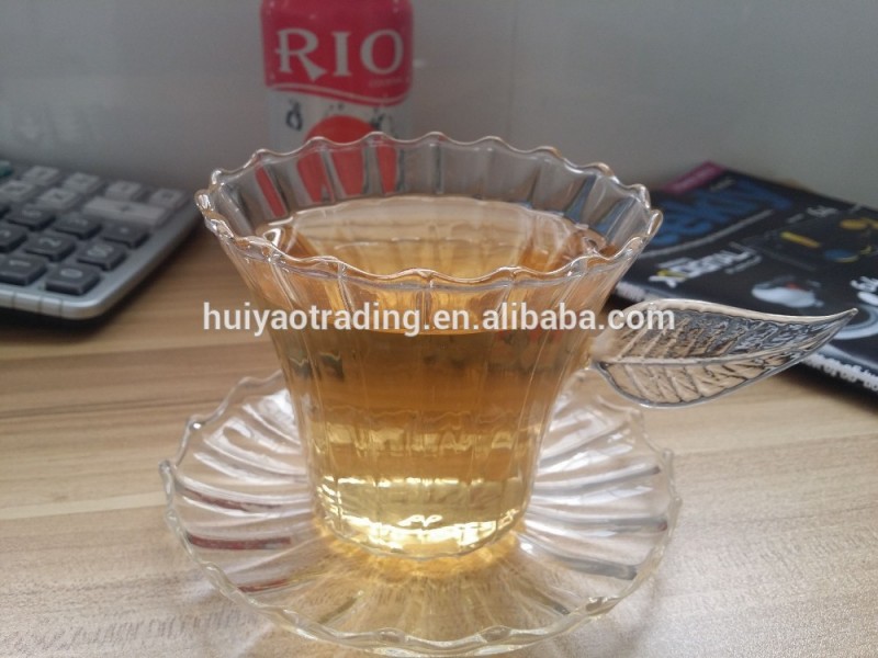 ストライプガラスカップ付きガラス皿中国茶カップ葉ハンドル-問屋・仕入れ・卸・卸売り